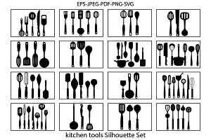 Kitchen tools silhouette set, an Object Illustration by Unique Design Team