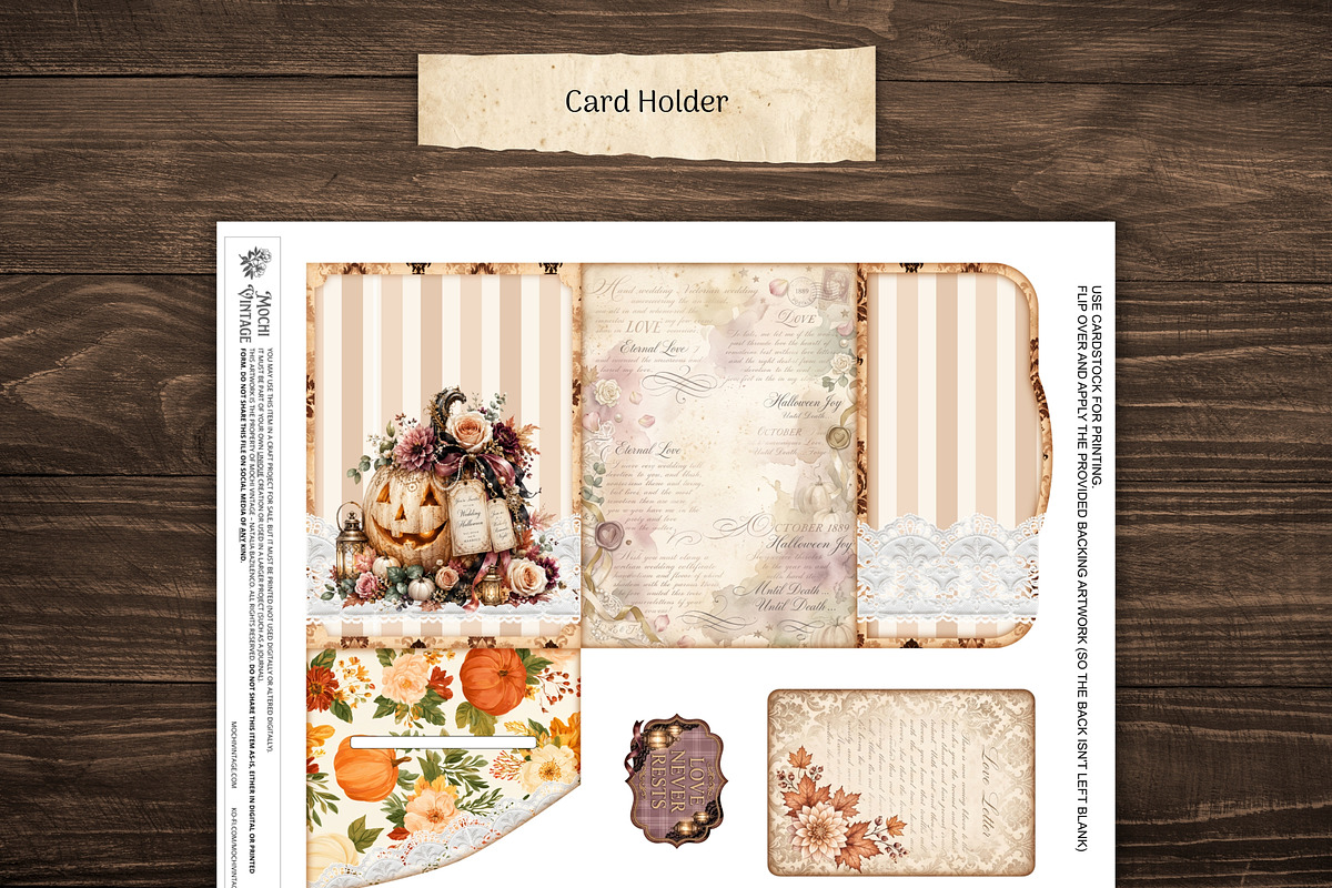 Halloween Love Card Holder Ephemera, a Seasonal Illustration by Print Haven Mochi Vintage (Photo 2 of 7)