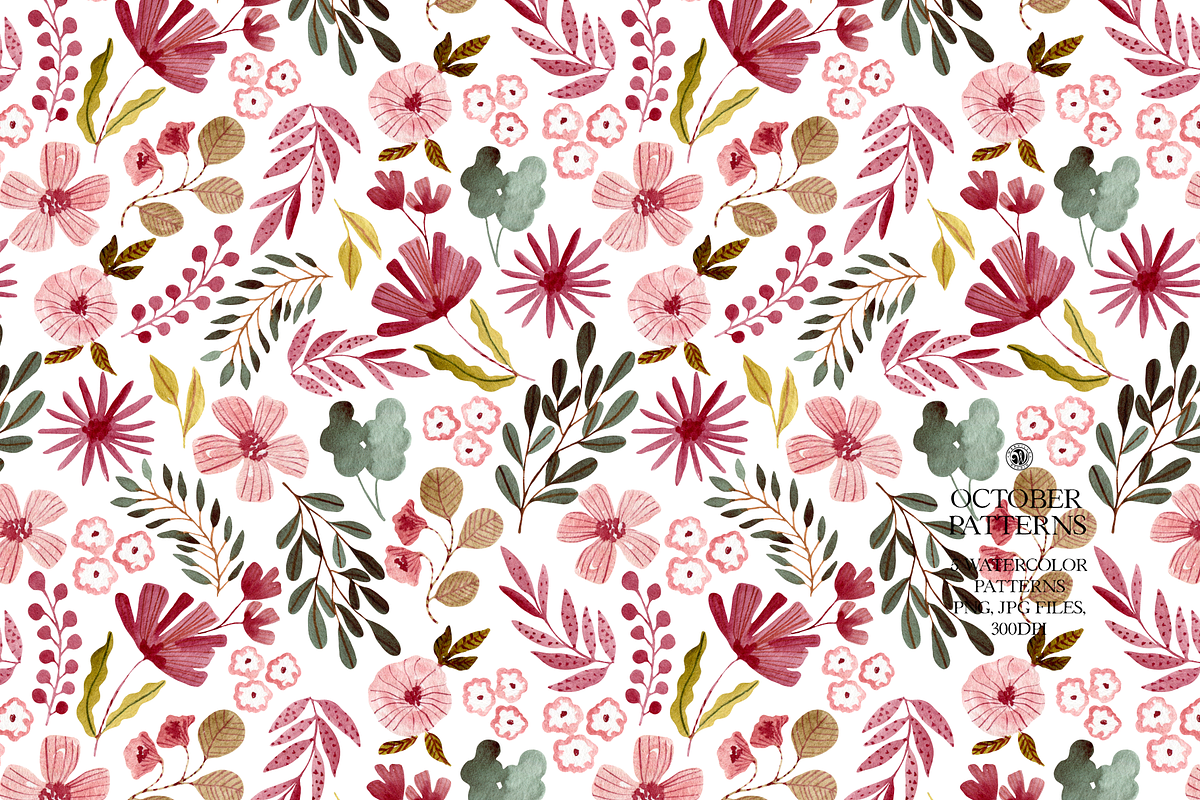October Watercolor Patterns Set, a Pattern Graphic by Webvilla Studio (Photo 5 of 10)