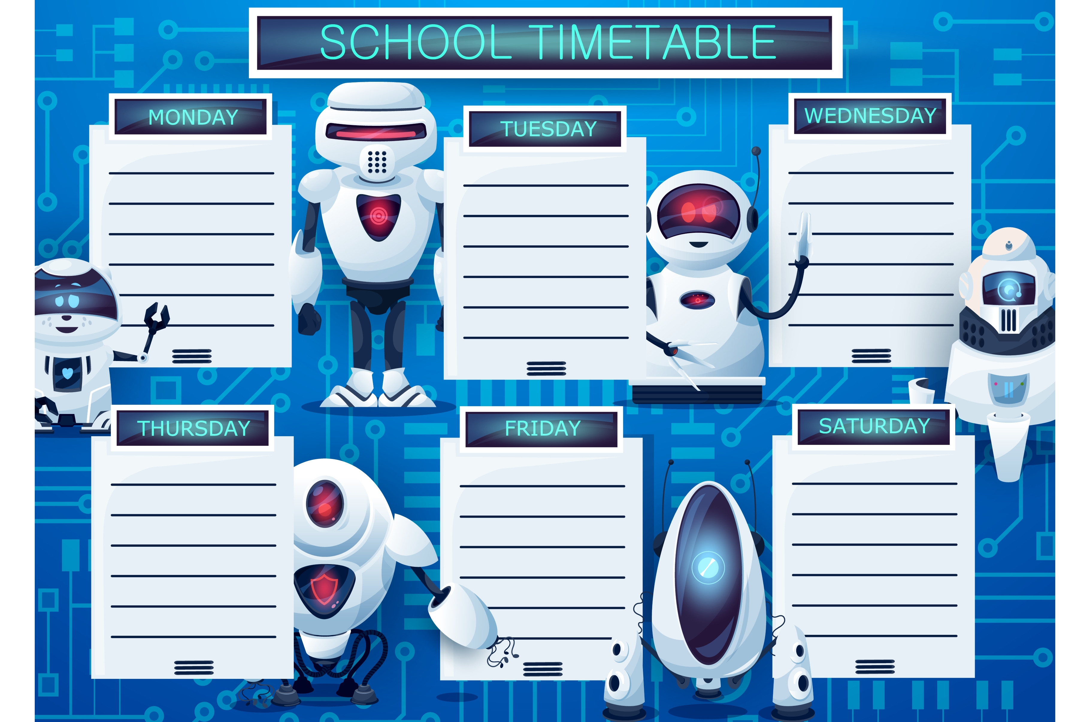 Timetable schedule with robots, an Education Illustration by Vector ...