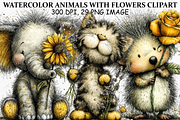 Watercolor Animals With Flowers, a Seasonal Illustration by Canvas Craft (Thumbnail 1 of 6)