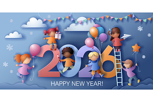 2026 New Year design card with happy, a Decorative Illustration by Valenty