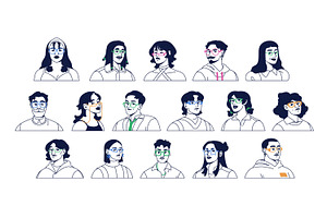 Diverse line art people avatars set, a Person Illustration by PaperTrident