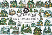 Cozy Green Winter Cottage Clipart, an Illustration by Designking (Thumbnail 1 of 5)