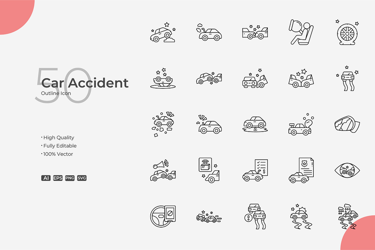 Car Accident Outline Icons, an Outline Icon by Bloodline