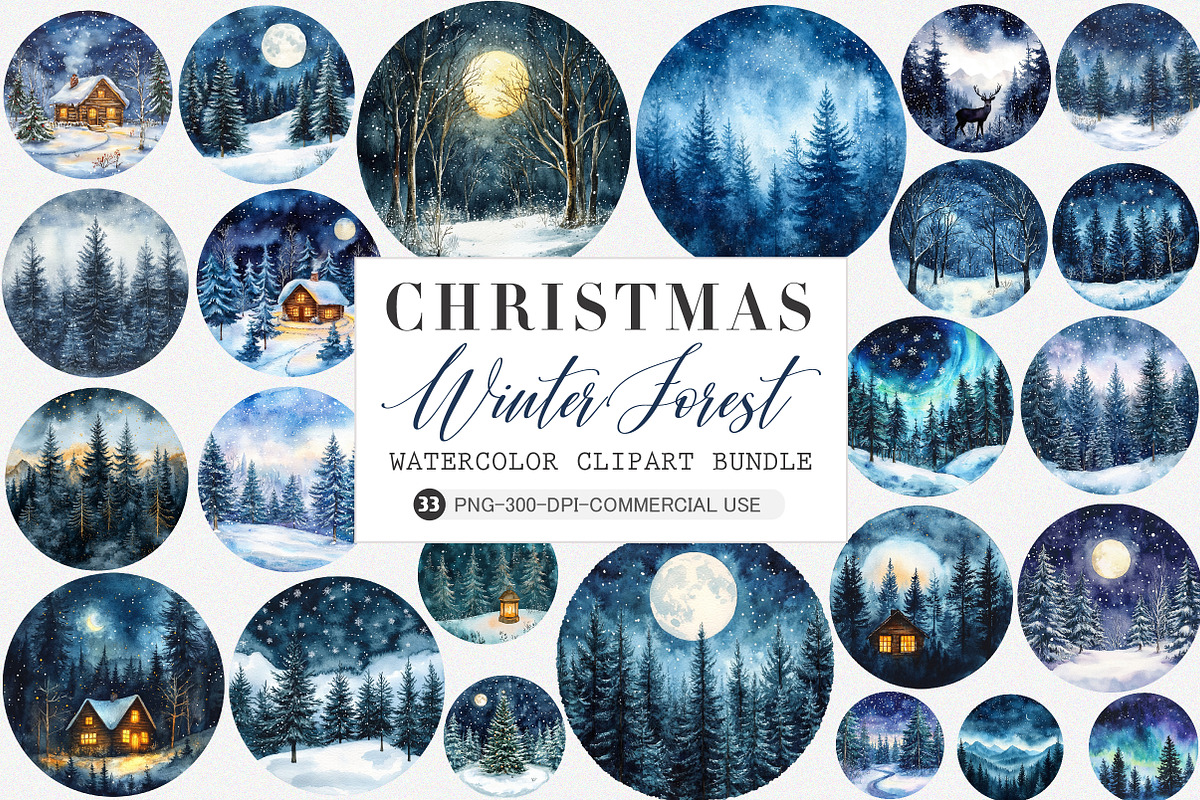 Watercolor Winter Forest clipart, an Illustration by SinaCreation (Photo 1 of 5)