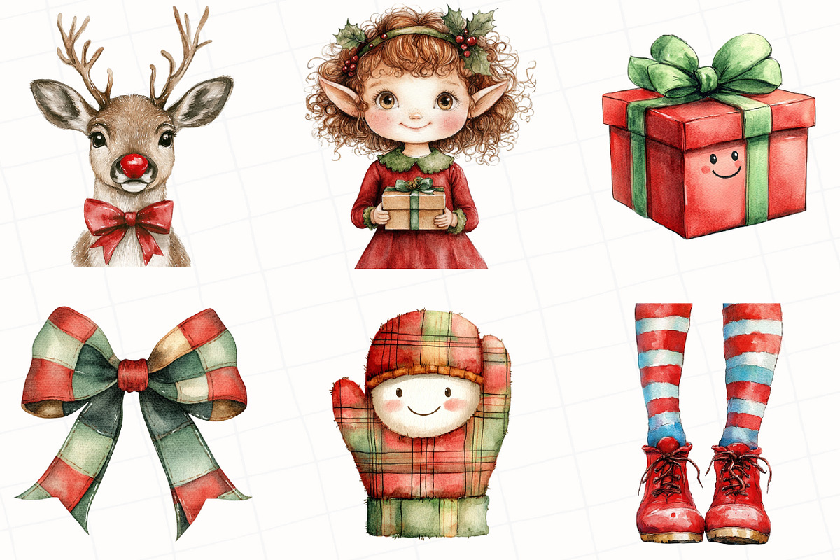 Christmas Elf Watercolor Clipart, an Illustration by OK Design (Photo 2 of 5)