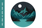 A Calm Alpine Lake Illustration, a Decorative Illustration by nandinigraphics (Thumbnail 1 of 3)