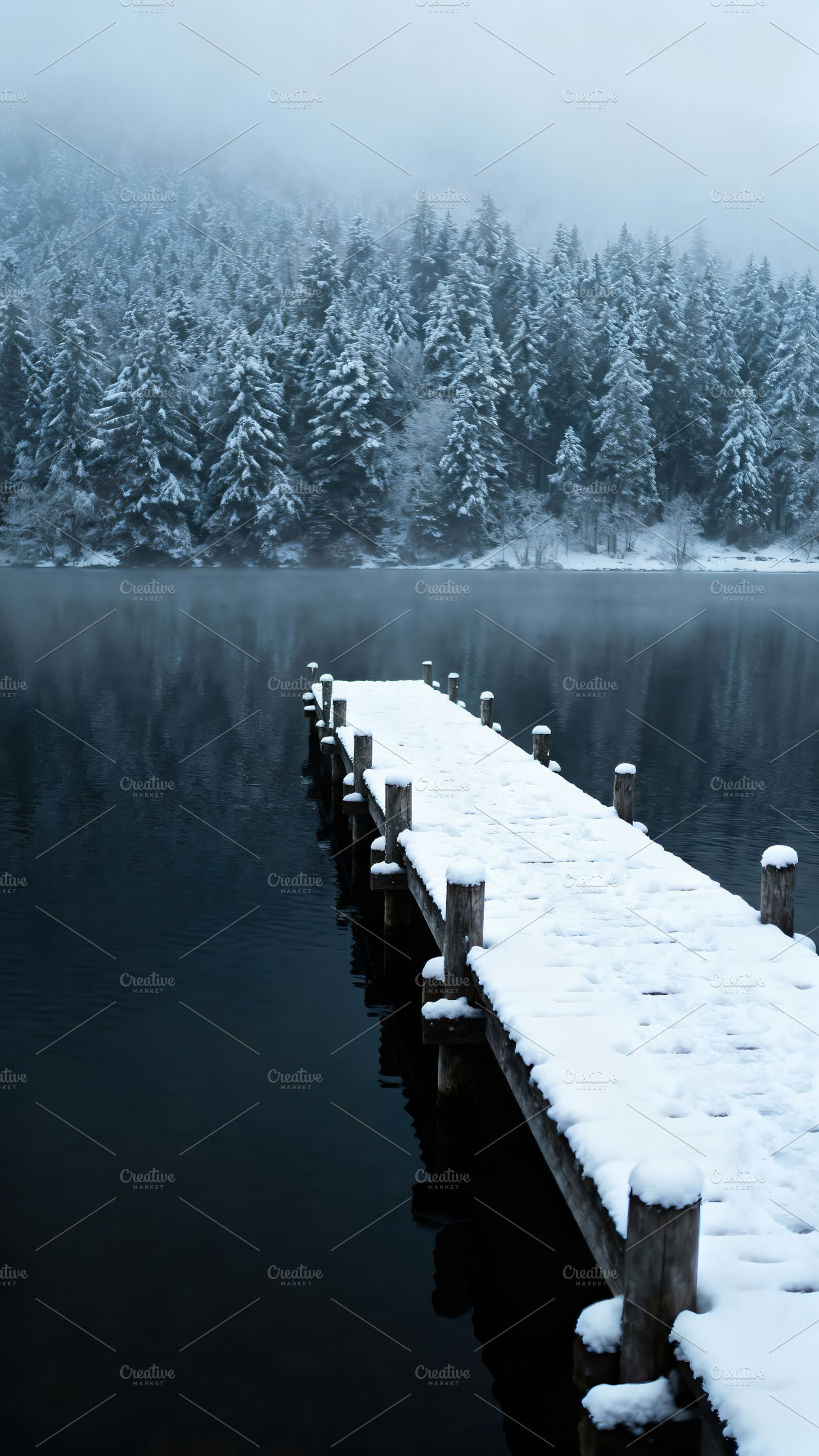 now-Covered Dock on a Serene Lake, a Nature Photo by Virgo Studio
