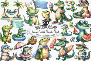 Summer Crocodile Character Clipart, an Illustration by Designking