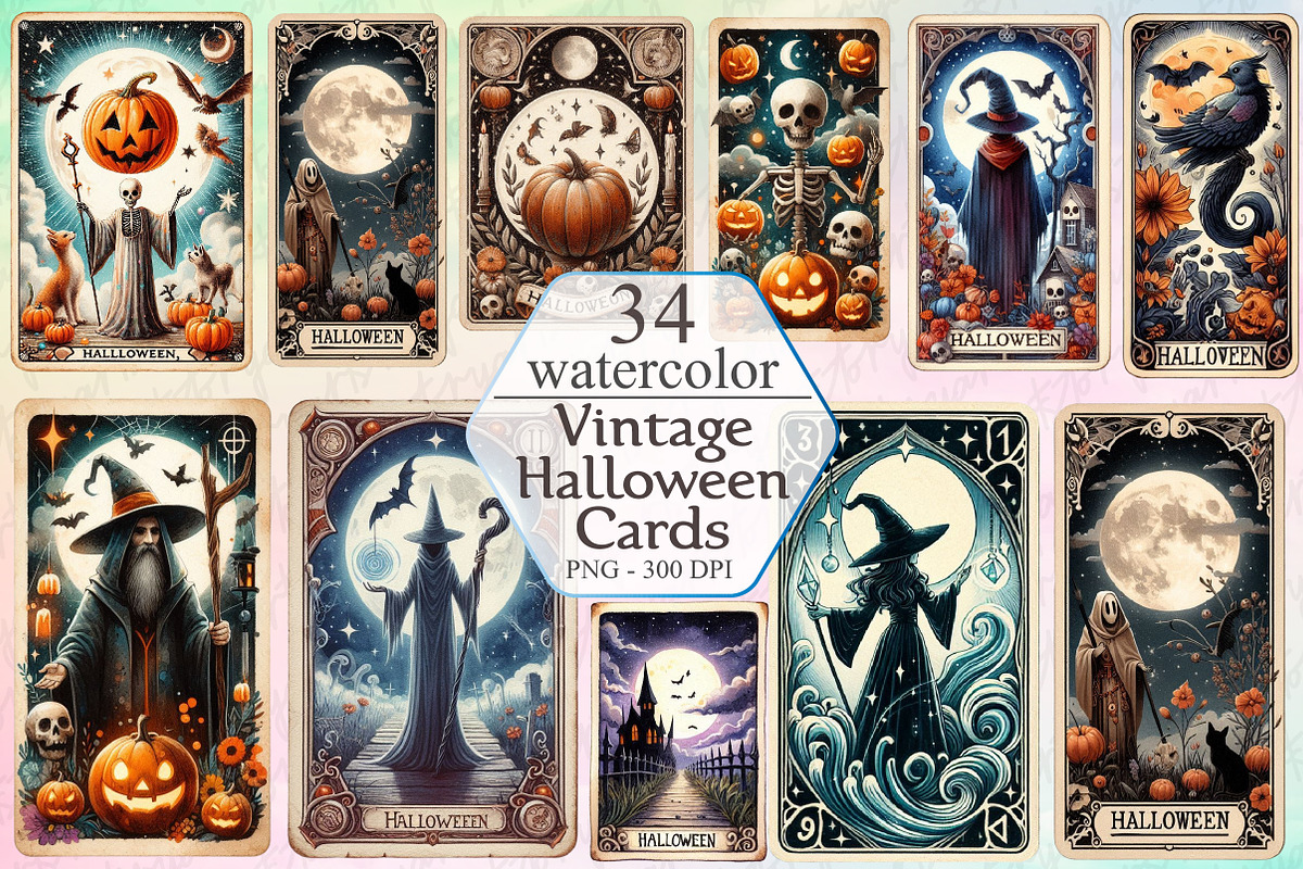 Vintage Halloween Cards Sublimation, a Graphic by designcity5 (Photo 1 of 3)