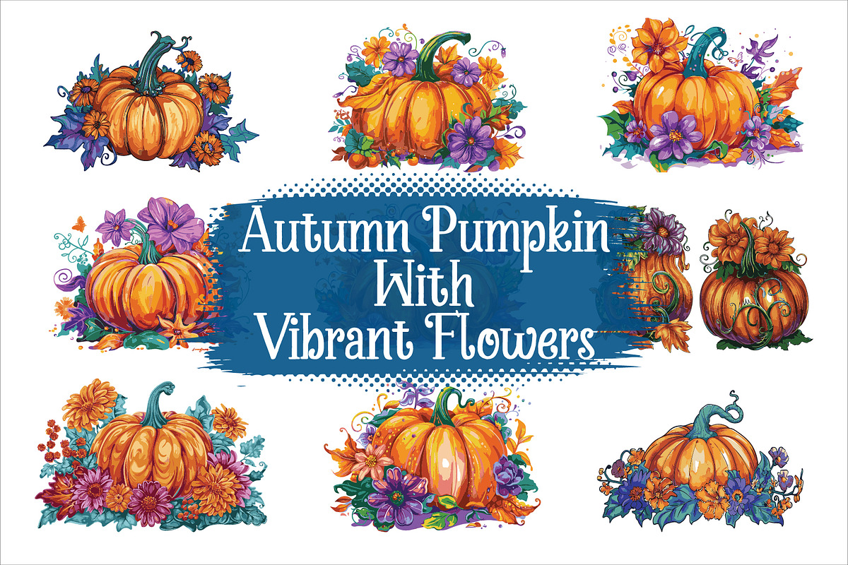 Autumn Pumpkin Floral Bundle, an Illustration by jahid234