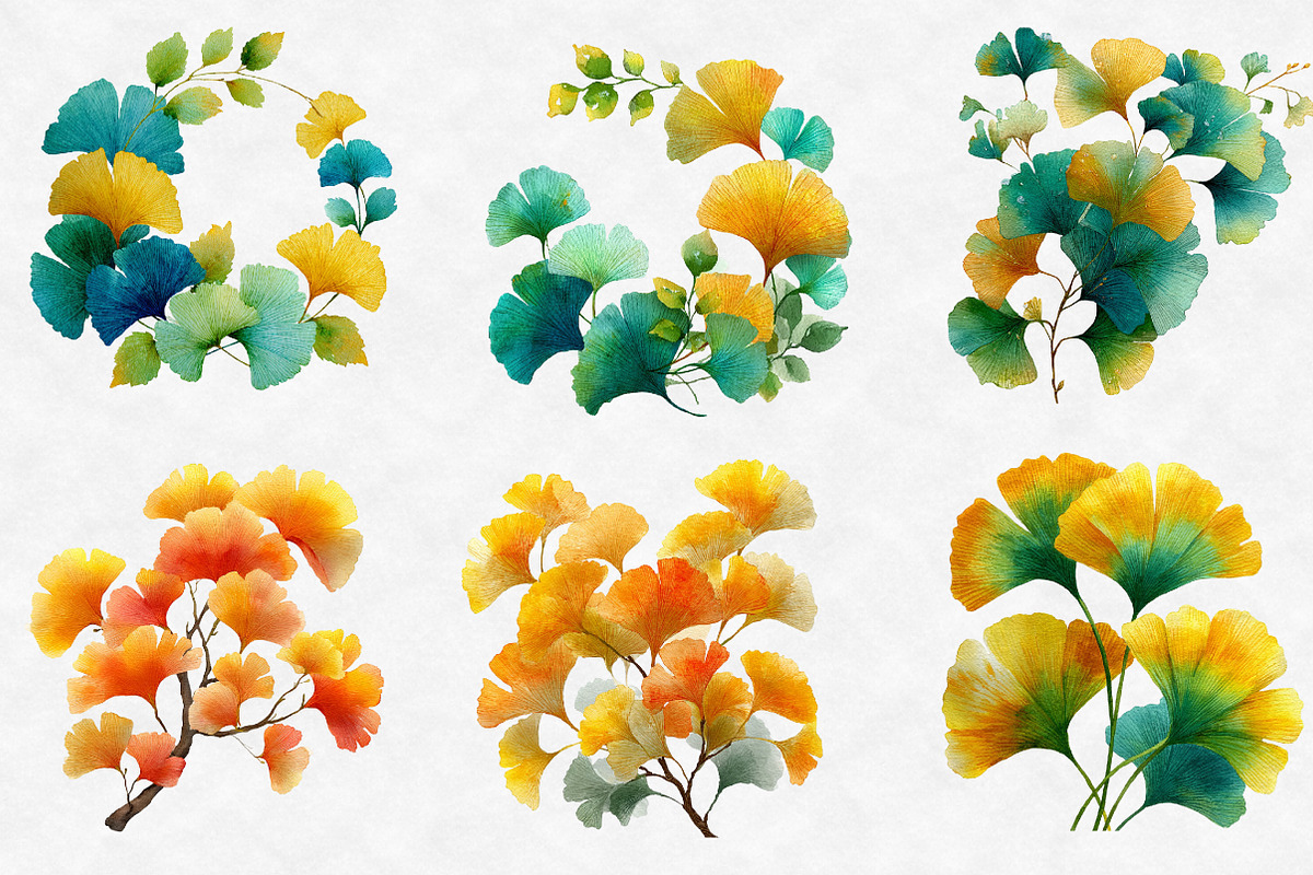 Watercolor Ginkgo Clipart, an Illustration by Designworld (Photo 2 of 6)