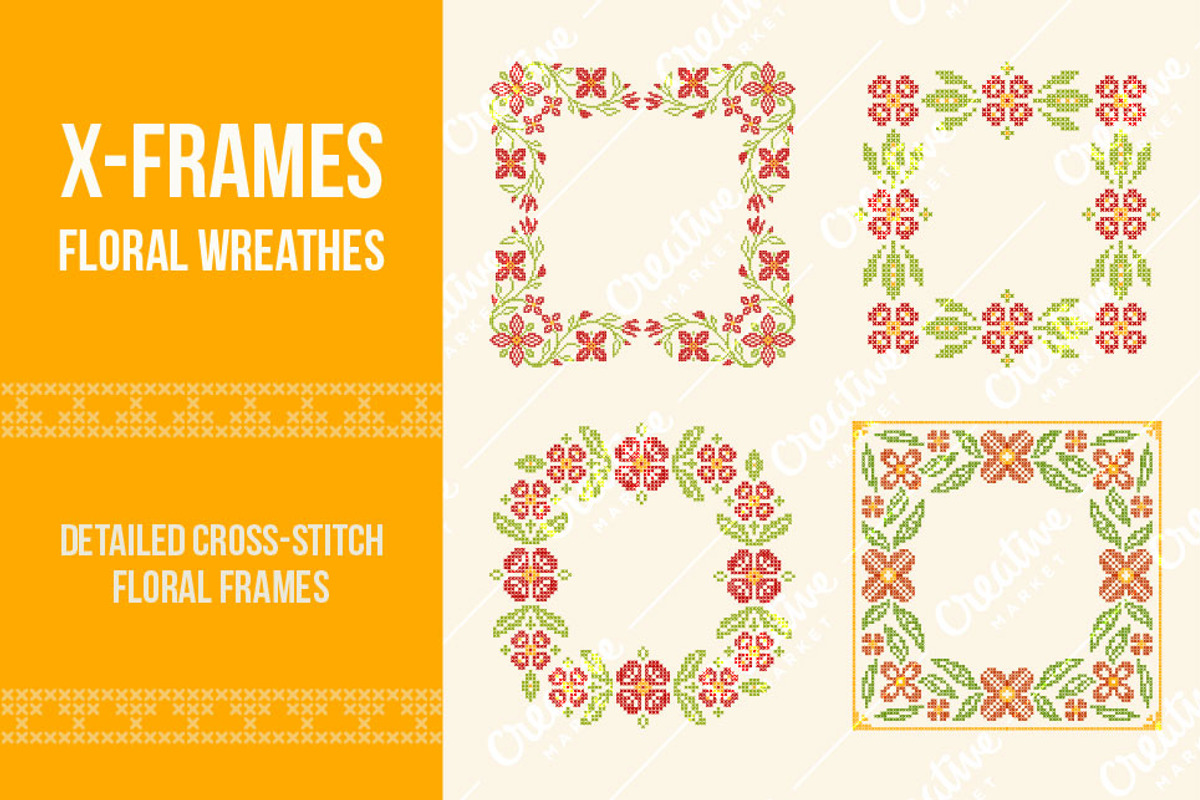 Cross-stitch floral frames, an Illustration by Slanapotam (Photo 1 of 2)