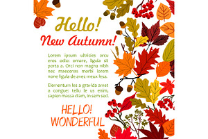 Hello Autumn Poster Template With Fall Leaf Border