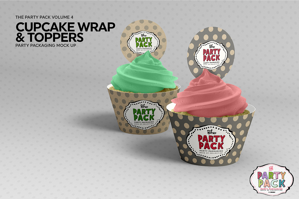 Cupcake Wrap and Topper Mockup, a Cups & Container Mockup by INCDesign (Photo 4 of 7)