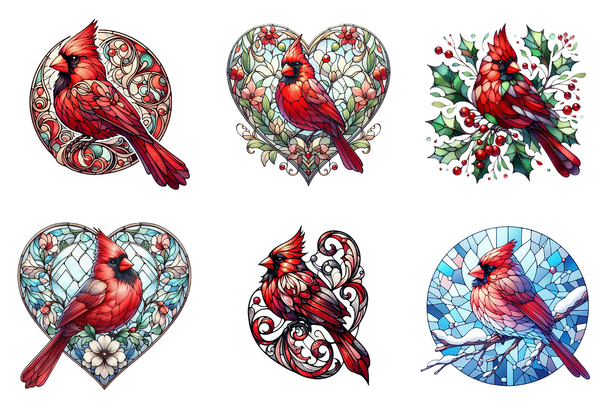Stained Glass Cardinal Bird Clipart, a Seasonal Illustration by DreamArtGraphic (Photo 3 of 3)