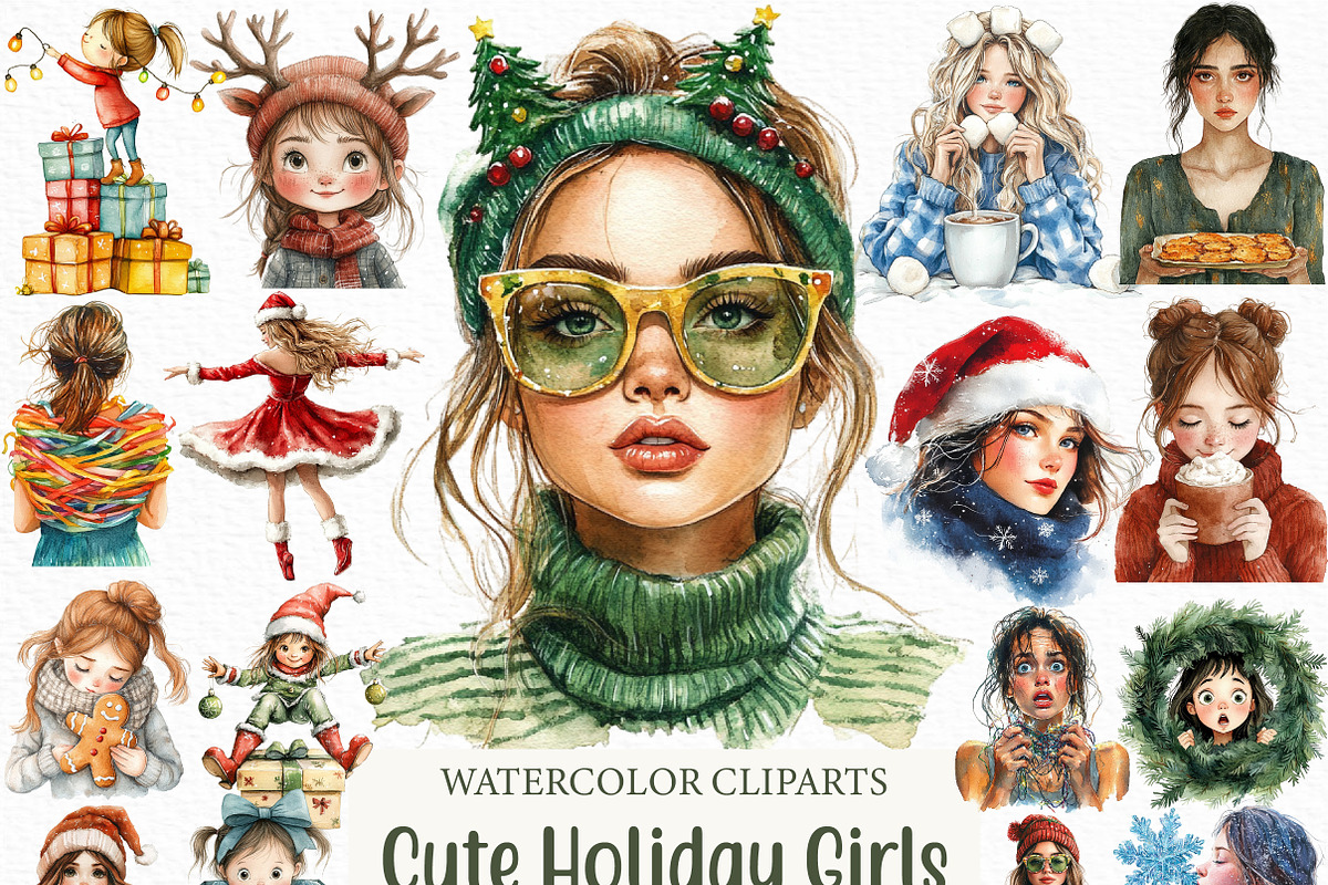 Cute Holiday Girls–Funny Christmas, an Illustration by Craft Nest (Photo 1 of 6)