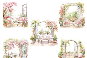 Watercolor Spring Balcony Clipart