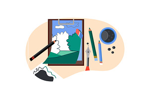 Art hand sketch paint on table, an Illustration by vectorpointstudio