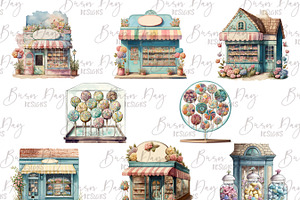 Watercolor Candy Storefronts Clipart