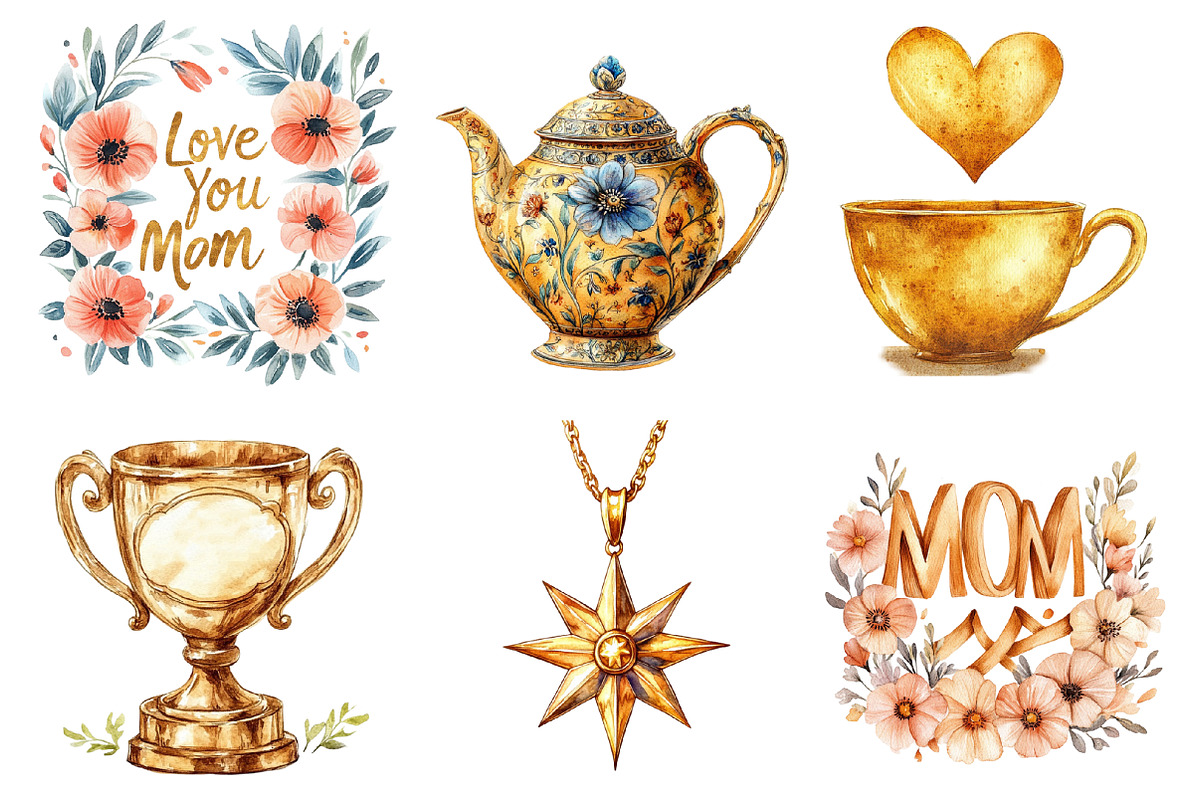 Golden Mother's Day Clipart PNG, an Illustration by SinaCreation (Photo 2 of 5)