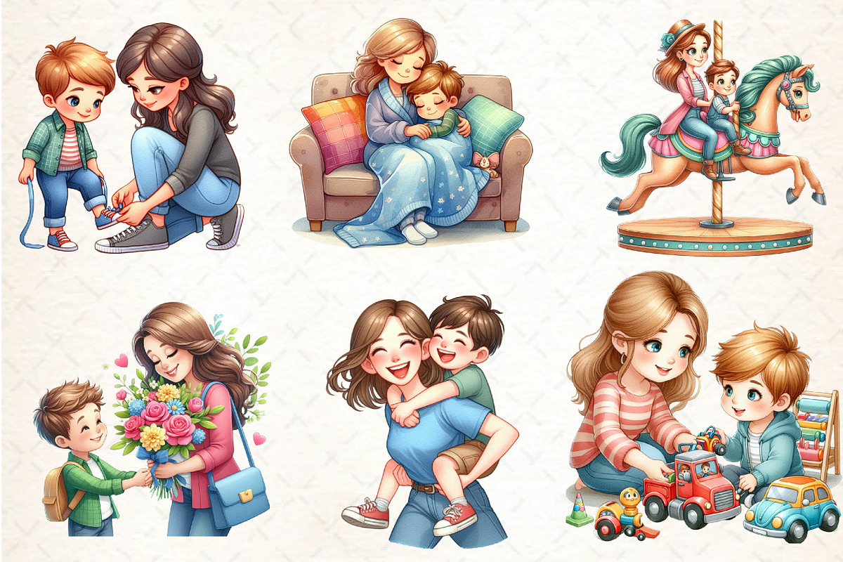 Mom and Sons Customizable Clipart, an Illustration by DreamCafeArt (Photo 2 of 6)