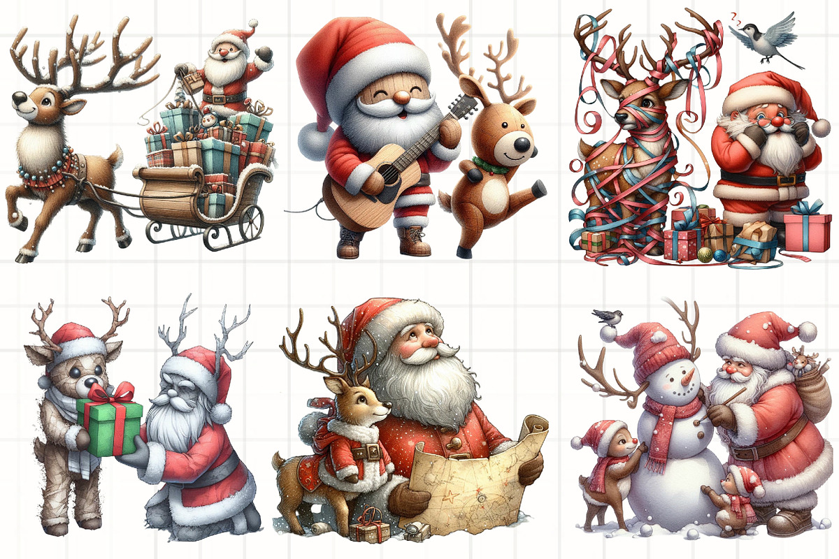 Santa & Reindeer Christmas Clipart, an Illustration by CrexoraLab (Photo 2 of 5)