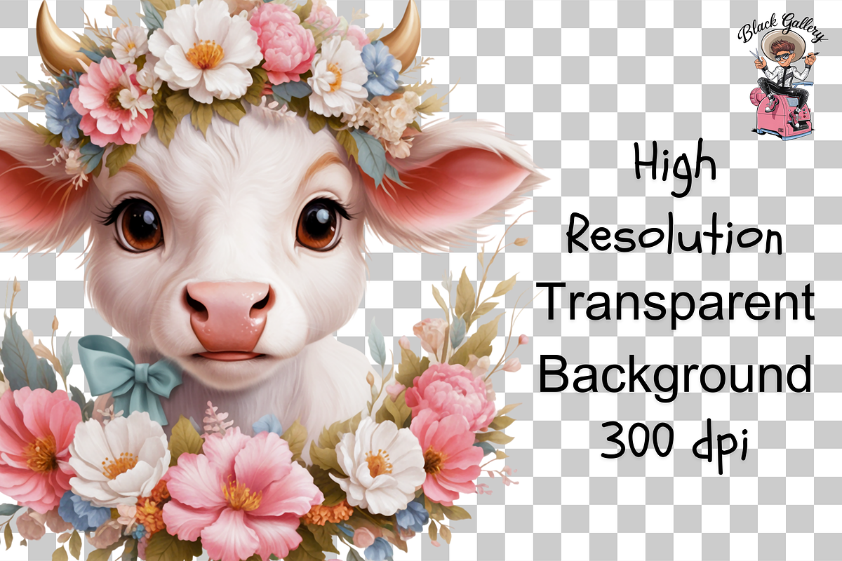Floral Cow Clipart PNG Bundle, a Graphic by Clipart Bloom (Photo 10 of 12)