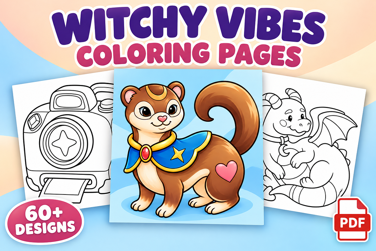 Witchy Vibes Coloring Pages Vol. 1, a Seasonal Illustration by Inkivelle Studio (Photo 1 of 3)