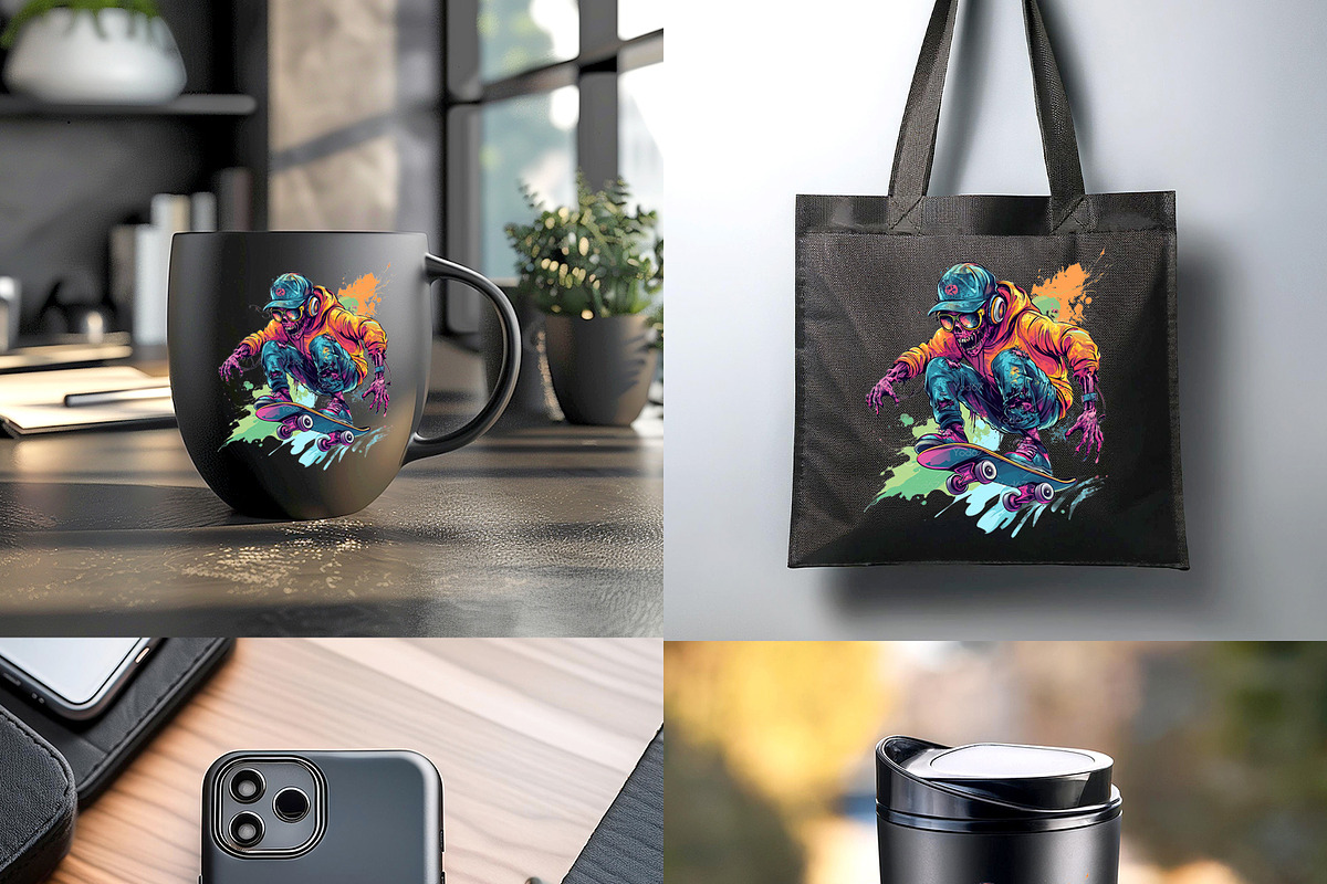 Zombie on a skateboard. T-shirt Png., a Decorative Illustration by yod67 (Photo 5 of 9)