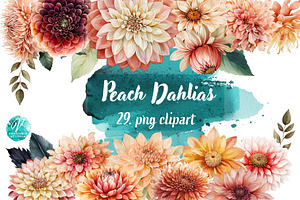 Watercolor Peach Dahlias Clipart