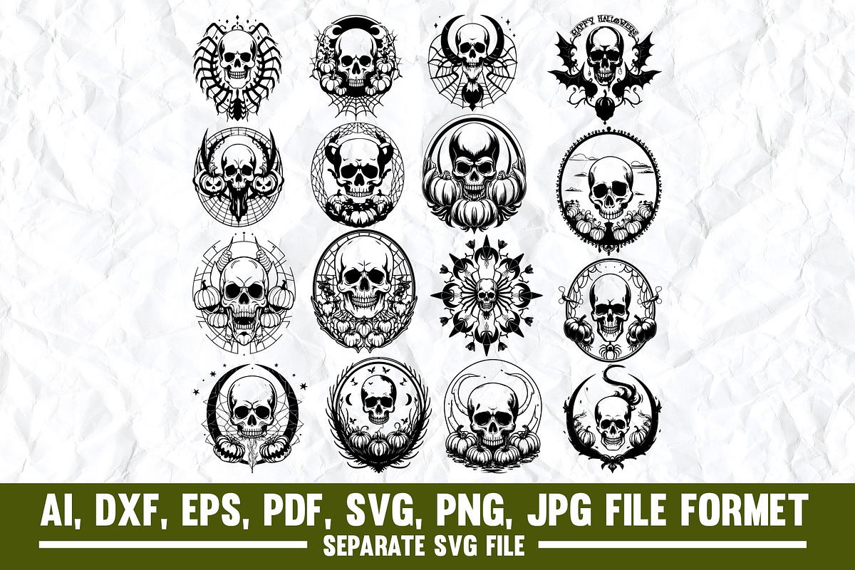 Halloween Crystal Skull Floating SVG, a Graphic by VectorArtPrintableDesign (Photo 1 of 2)