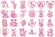 Watercolor Valentine Animals Clipart, an Illustration by designcity5 (Thumbnail 2 of 5)