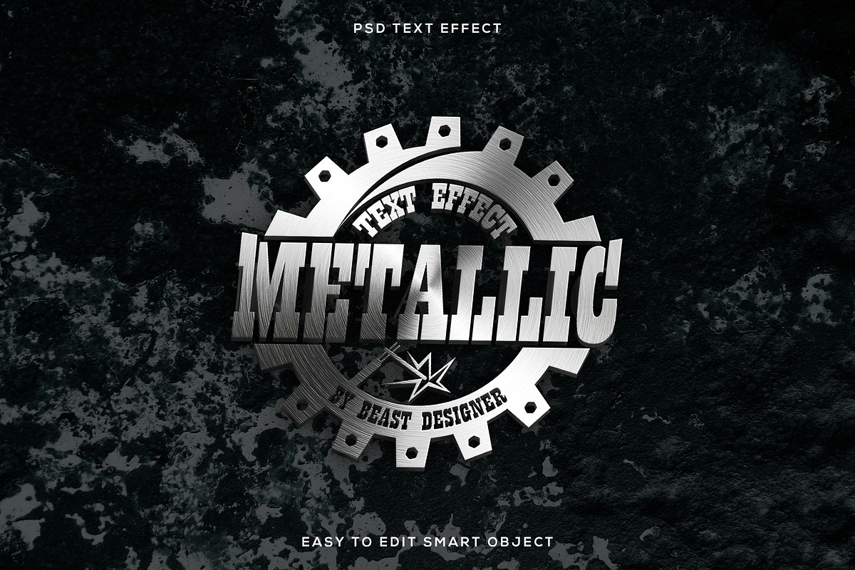 Editable Metallic Metal Text Effect, a Layer Style Add-On by Beast Designer (Photo 1 of 2)
