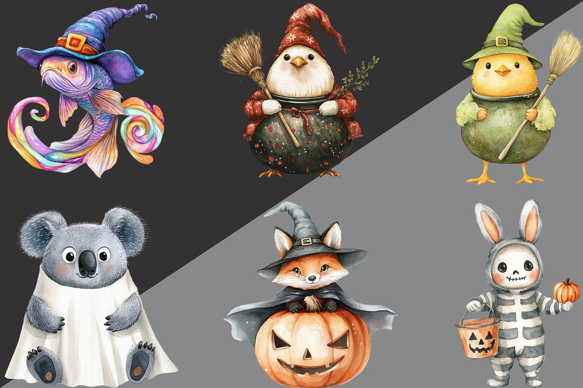 Halloween Funny Animals Clipart, an Illustration by Black Bird Studio (Photo 2 of 6)