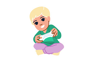 Blond boy playing videogames sitting, an Object Illustration by pikepicture