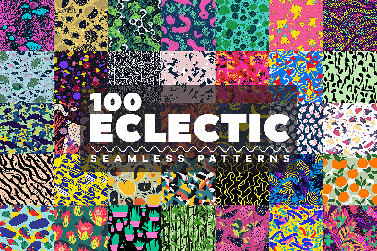 100 Eclectic Vibrant Patterns, a Pattern Graphic by digitalassets (Photo 1 of 10)