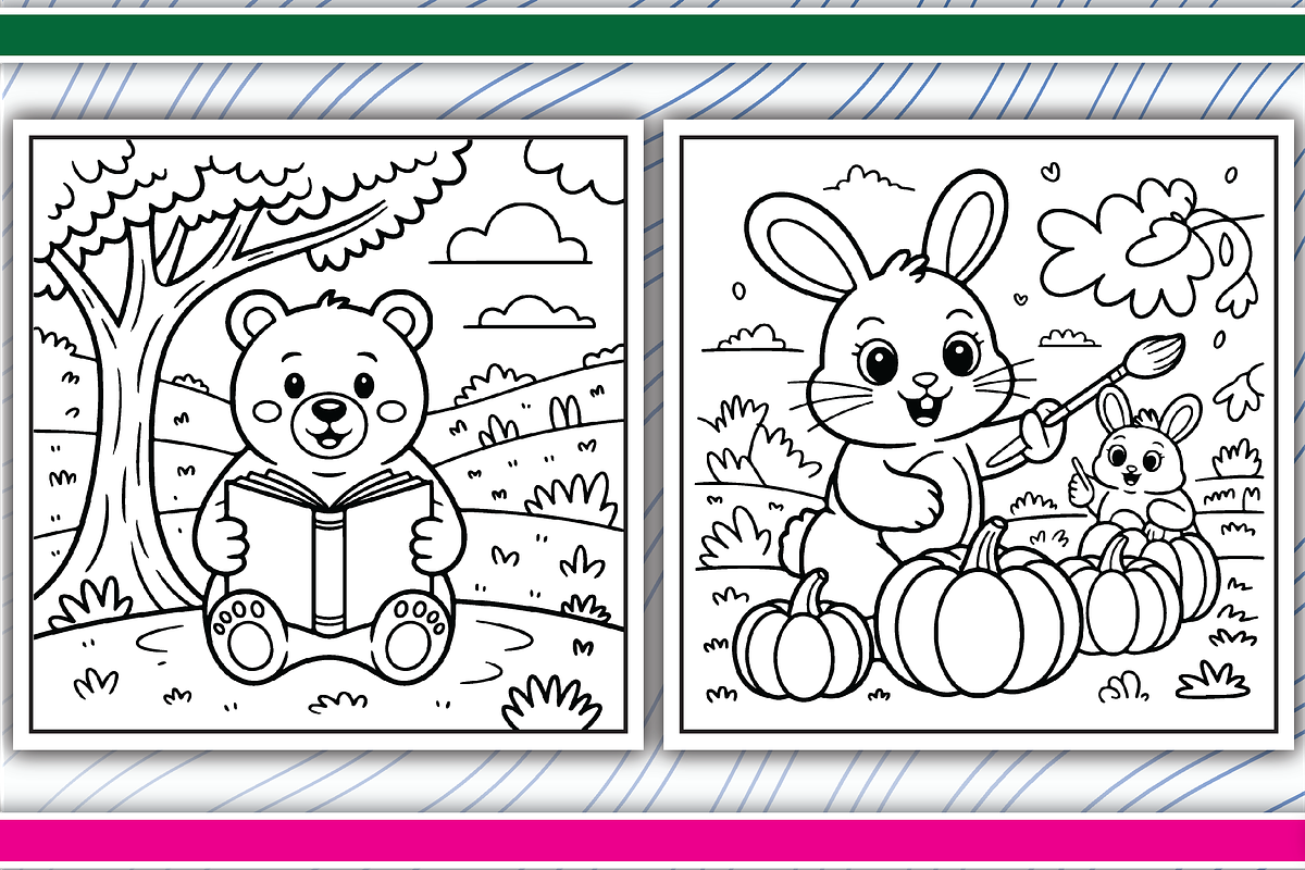 Autumn Animals Coloring Pages, an Illustration by LightExpress (Photo 2 of 5)