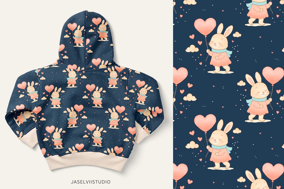 Bunny Valentine - Blue, a Pattern Graphic by Jaselvii Studio (Photo 4 of 8)