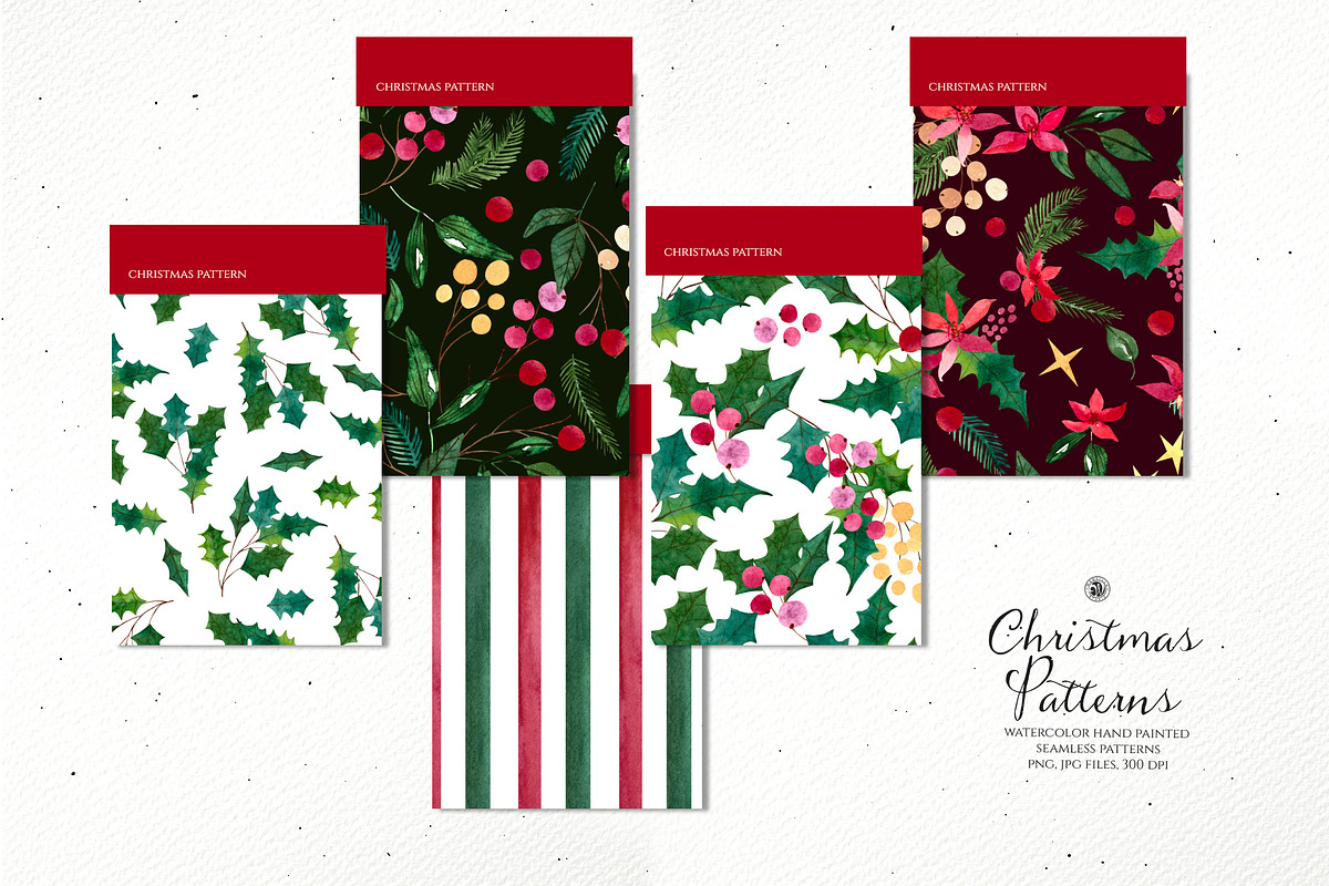 Watercolor Christmas Patterns Set, a Pattern Graphic by Webvilla Studio (Photo 6 of 6)