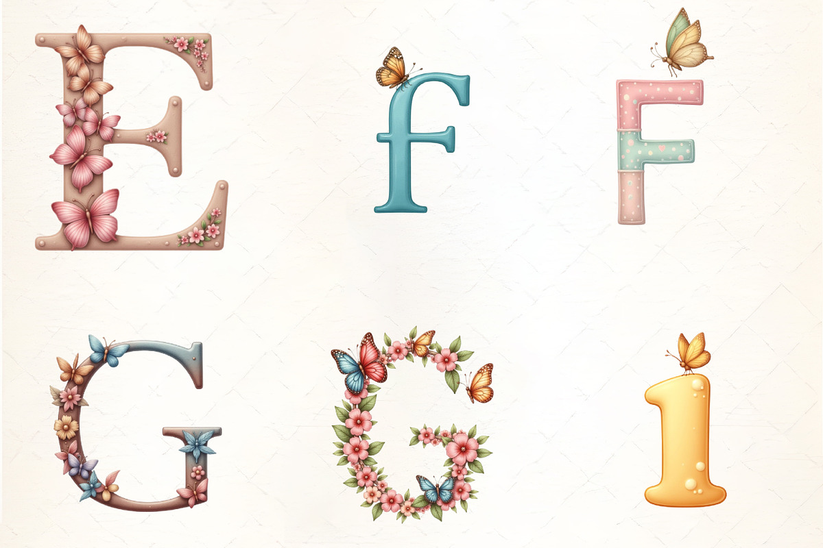 Watercolor Butterfly Alphabet Letter, an Illustration by CrexoraLab (Photo 3 of 5)