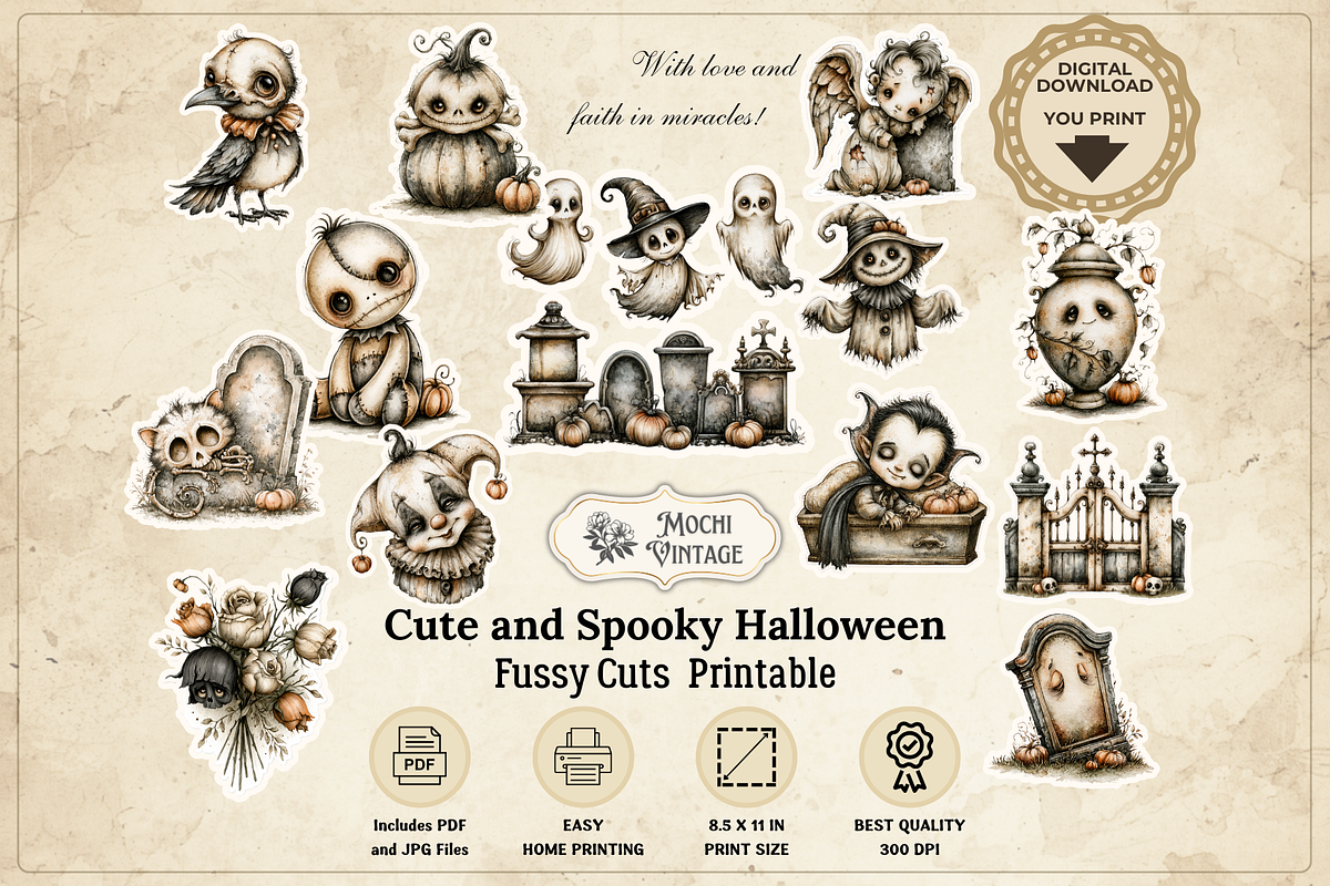 Cute Spooky Halloween Fussy, a Seasonal Illustration by Print Haven Mochi Vintage (Photo 1 of 6)
