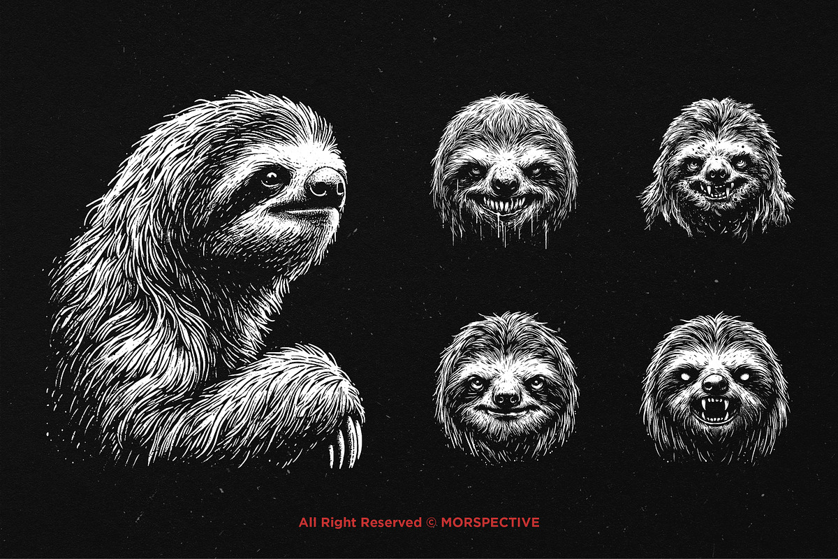 10 Bundle Dark Art Sloth Slow Jungle, an Illustration by Morspective (Photo 5 of 7)