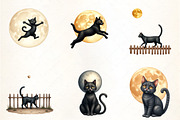 Black Cat and Full Moon Clipart, an Illustration by CrexoraLab (Thumbnail 2 of 5)