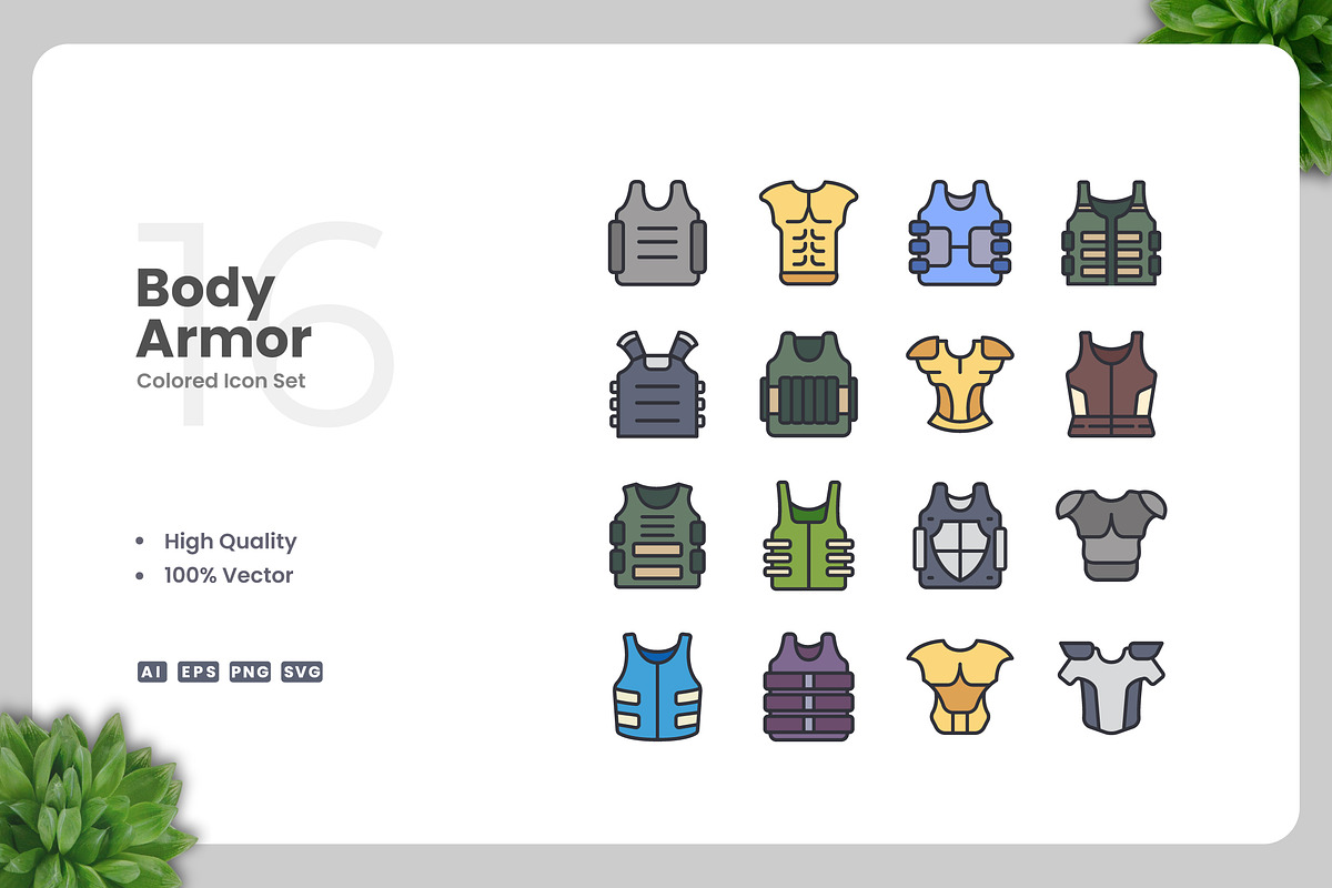 Body Armor Colored Icons, an Icon by Upnowgraphic