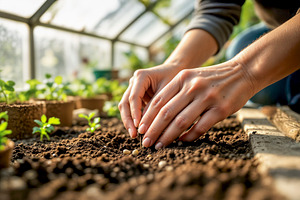 Hands planting a seed, a Photo by rarrarorro