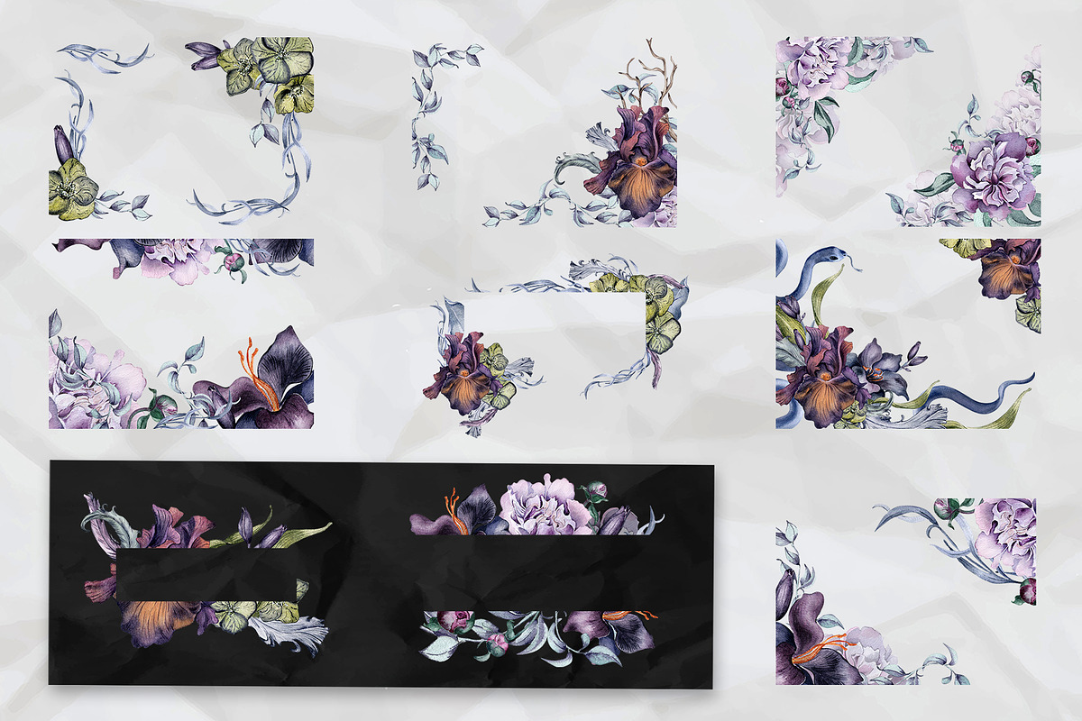Dark floral watercolor clipart, an Illustration by Kate Lanbina (Photo 10 of 19)