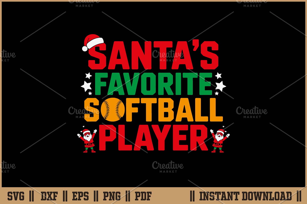 Santa's Favorite Softball Player SVG, a Seasonal Illustration by Handy Arts Studio (Photo 1 of 3)