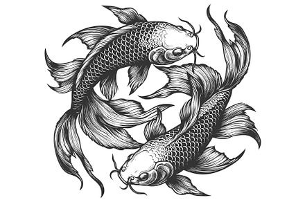 Two Koi Fish in Circular Flow Design, an Animal Illustration by AlexArt